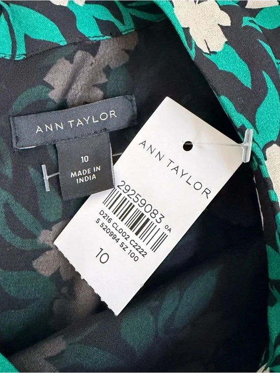Ann Taylor Mixed Floral Flare Dress NWT Size 10 Green Blouson Short Sleeve Midi - Picture 8 of 10